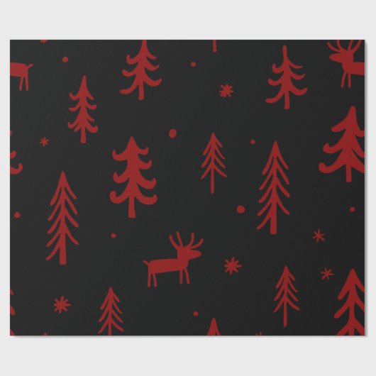Schattig Rode Bos met Herten Zwart Kerstmis Cadeaupapier (Vlak)