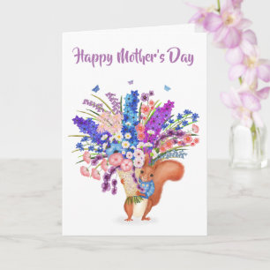 Schattig rode eekhoorntje met bloemen Moederdag ka Kaart