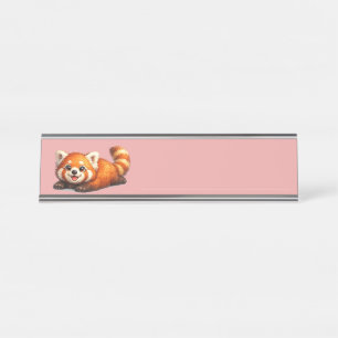 Schattig Rode Panda Ontspannen Kawaii Dierendesign Bureau Naambordje