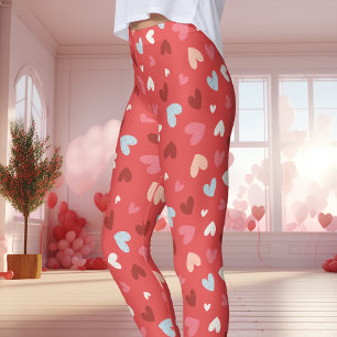 Schattig rood en roze hartpatroon Valentijnsdag Leggings