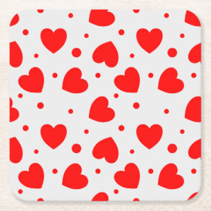 Schattig rood en wit modern trendy hart en stip vierkante kartonnen onderzetter