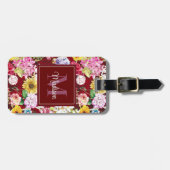 Schattig rood geel elegant Floral monogram Bagagelabel (Voorkant horizontaal)