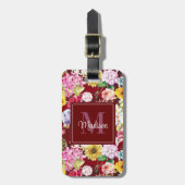 Schattig rood geel elegant Floral monogram Bagagelabel (Voorkant verticaal)