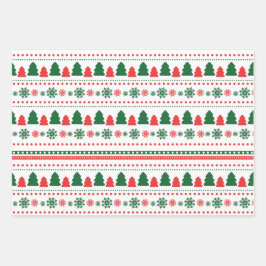 Schattig rood groen sneeuwvlokken kerstpatroon inpakpapier vel