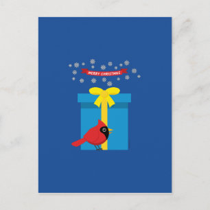 Schattig rood kardinaal met blauw cadeau briefkaart