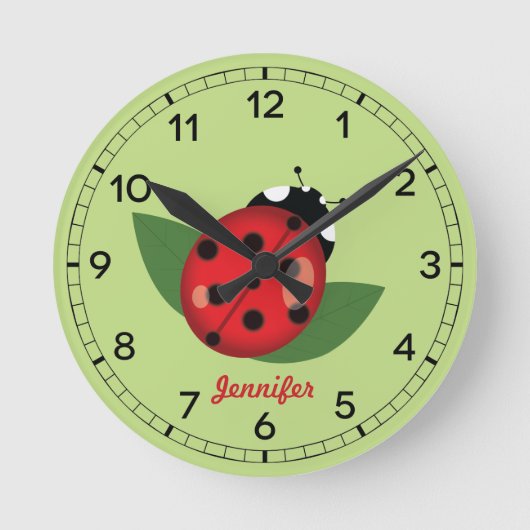 Schattig rood Ladybug Insect met douanenaam Ronde Klok (Voorkant)