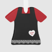 Schattig rood met grijs pinafore kant trim kerst ornament (achterkant)
