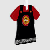 Schattig rood met grijs pinafore kant trim kerst ornament (voorkant)
