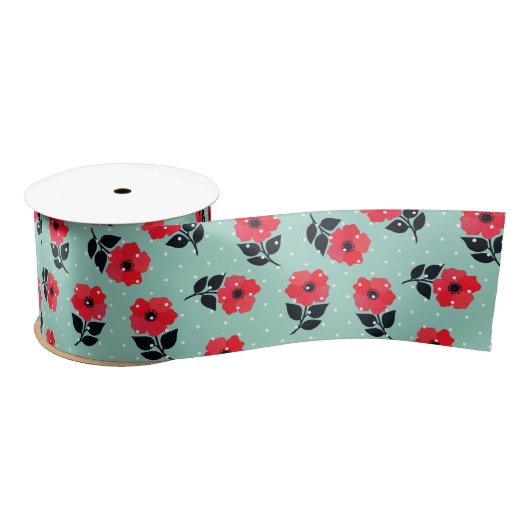 Schattig rood/turquoise bloemen decoratief patroon lint (Spoel)