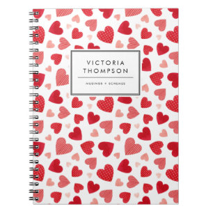Schattig Rood Waterverf Patchwork Hartjes Patroon Notitieboek