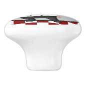 Schattig rood wit geruit chef varken keramische knop (Zijkant)