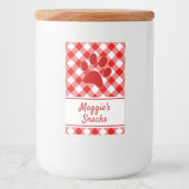 Schattig rood-wit geruit patroon poot naam voedselcontainer etiket (Voorkant)
