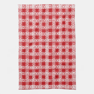 Schattig rood wit kant raster vintage ruitpatroon theedoek