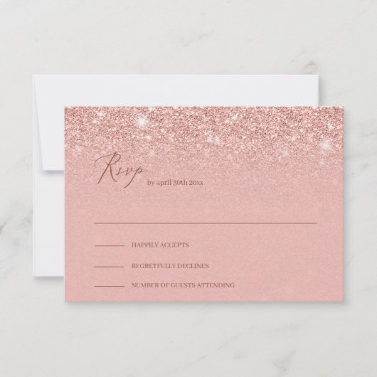 Schattig roos Gouden Glitter Sparkles Bruiloft RSV RSVP Kaartje (Voorkant)