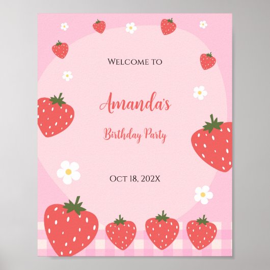Schattig roze aardbei Verjaardag Poster (Voorkant)