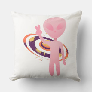Schattig Roze Alien Vredesteken Stelsel Vector Kussen
