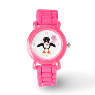 Schattig roze baby meisje pinguïn glitter horloge