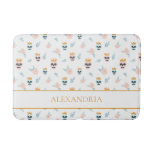 Schattig Roze Blau Botanisch Schedel Patroon Hallo Badmat