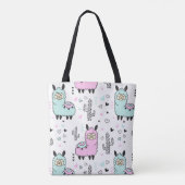 Schattig Roze & Blauwe Llama Canvas tas (Achterkant)