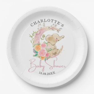 Schattig Roze Bloem Maagdje Olifant Baby Shower Papieren Bordje