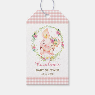 Schattig Roze Bloemen Varkentje Baby Shower Verjaa Cadeaulabel