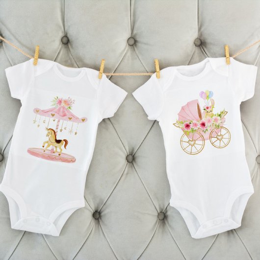 Schattig roze bloemige Baby Pony carrousel Romper