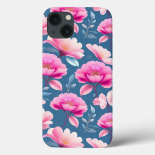 Schattig roze bloemmotief iPhone 13 hoesje