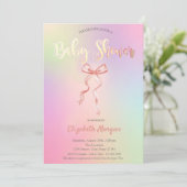 Schattig Roze Bow Holografisch Baby shower Kaart (Staand voorkant)