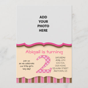 Schattig roze/bruin meisjes tweede verjaardag kaart