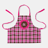 Schattig Roze & Bruin Plaid Monogram Scalloped Lij Schort (Voorkant)