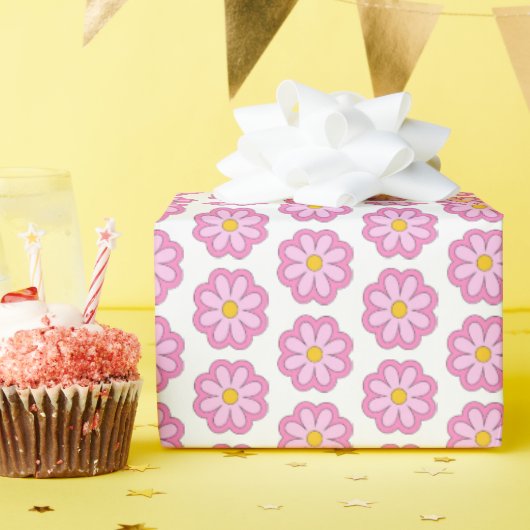 Schattig roze Daisy Bloem Cadeaupapier (Verjaardagsfeest)