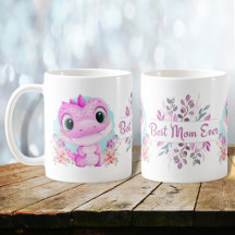 Schattig roze dinosaurus bloemenbeste mama ooit