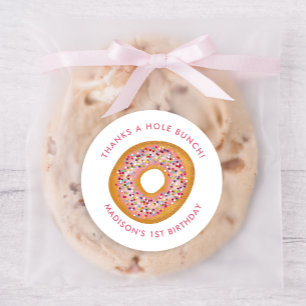Schattig roze donut verjaardag partij gunst ronde sticker