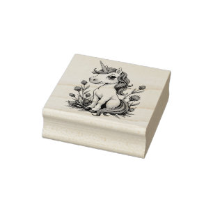 Schattig Roze Eenhoorn Gezeten Tussen Schotse Dist Rubberstempel