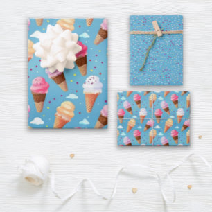 Schattig roze en blauw ijs kegel inpakpapier vel