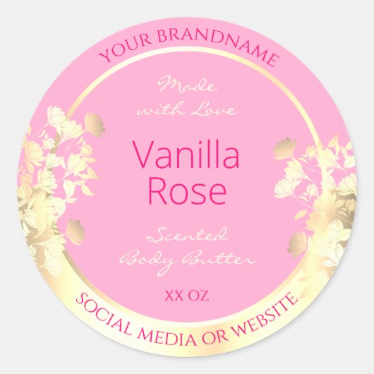Schattig roze en gouden bloemproduct Verpakkingset Ronde Sticker (Voorkant)