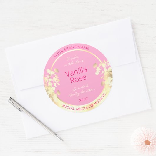 Schattig roze en gouden bloemproduct Verpakkingset Ronde Sticker (Envelop)