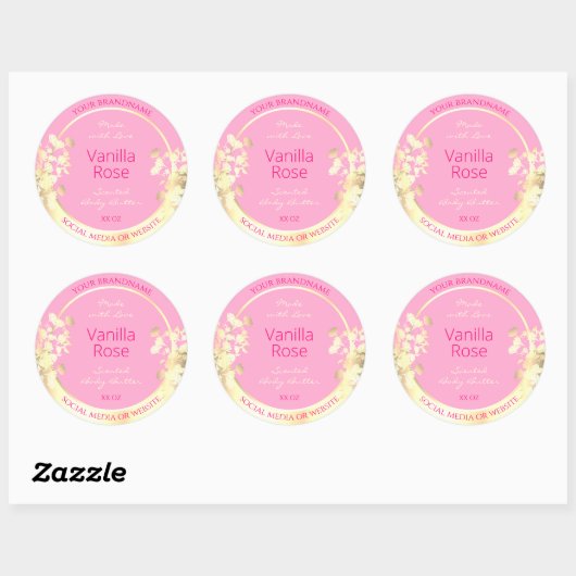 Schattig roze en gouden bloemproduct Verpakkingset Ronde Sticker (Vel)