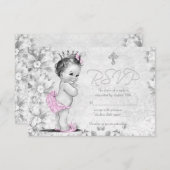Schattig  Roze en Grijze Doop RSVP (Voorkant / Achterkant)