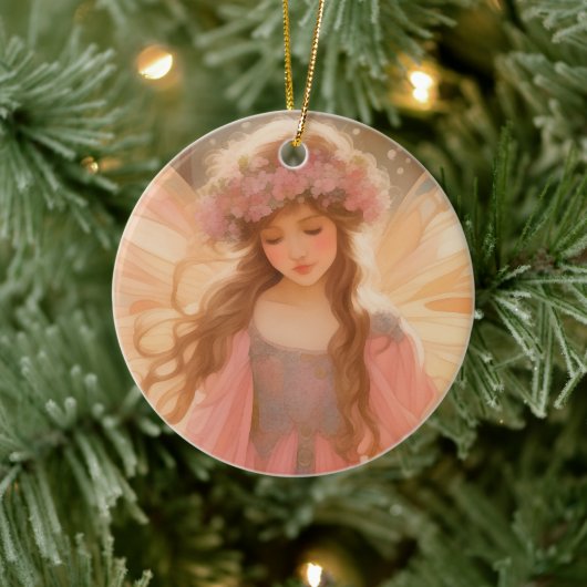 Schattig roze fee fantasy schilderij keramisch ornament (Boom)
