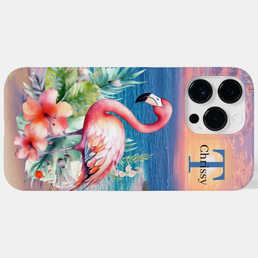 schattig roze flamingo voegt naam toe Case-Mate iPhone case (Achterkant (horizontaal))