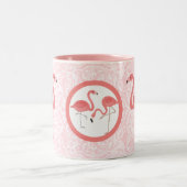 Schattig roze flamingo's & bloemenwervelingen tweekleurige koffiemok (Center)