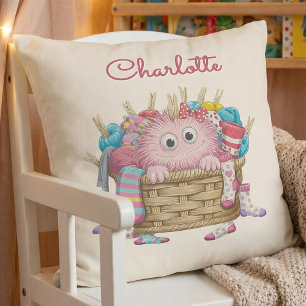 Schattig Roze Fluffy Sock Monster Kinderen Ontwerp Kussen