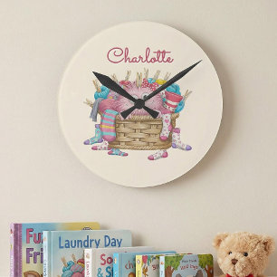 Schattig Roze Fluffy Sock Monster Kinderen Ontwerp Ronde Klok