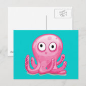 schattig roze gekke octopus briefkaart (Voorkant / Achterkant)