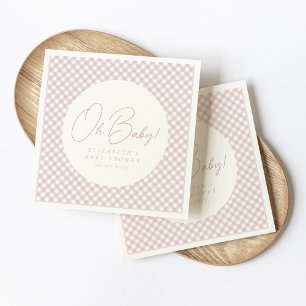 Schattig roze gingham gepersonaliseerd meisje baby servet