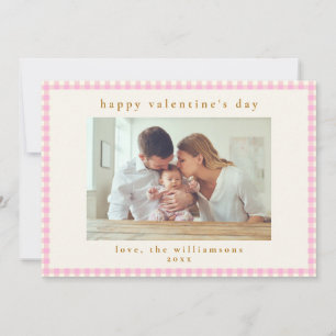 Schattig Roze Gingham Plaid Foto Valentijnsdag Feestdagenkaart