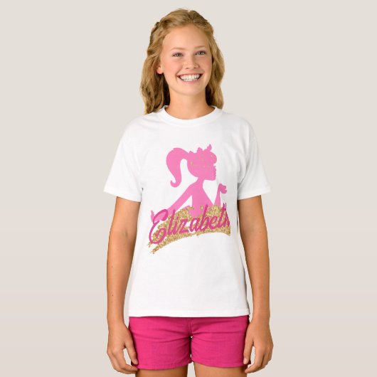 Schattig roze glitter sparkly Girlish T-shirt (Voorkant volledig)