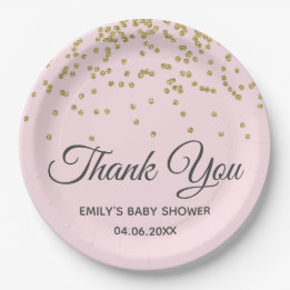 Schattig Roze Goud Glitter Dank Je Baby Shower Papieren Bordje