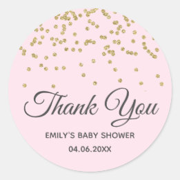 Schattig Roze Goud Glitter Dank Je Baby Shower Ronde Sticker
